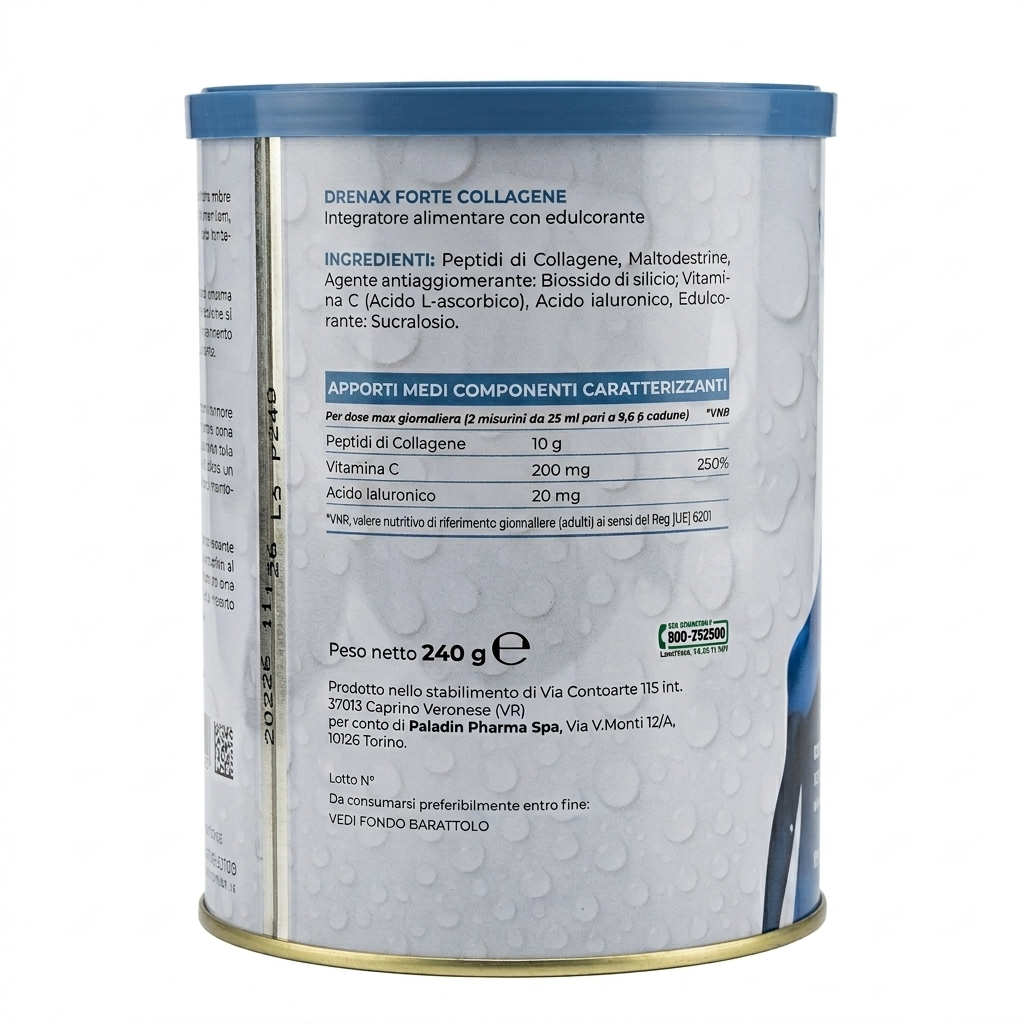 Collagene in polvere DRENAX FORTE 240G con vit. C e Acido Ialuronico - Paladin Pharma