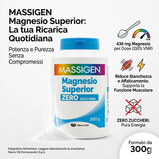 Magnesio Superior Zero Zuccheri - Integratore di Magnesio in Polvere 300g - MASSIGEN Marco Viti