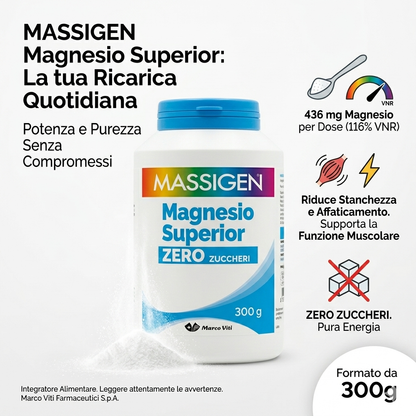 Magnesio Superior Zero Zuccheri - Integratore di Magnesio in Polvere 300g - MASSIGEN Marco Viti