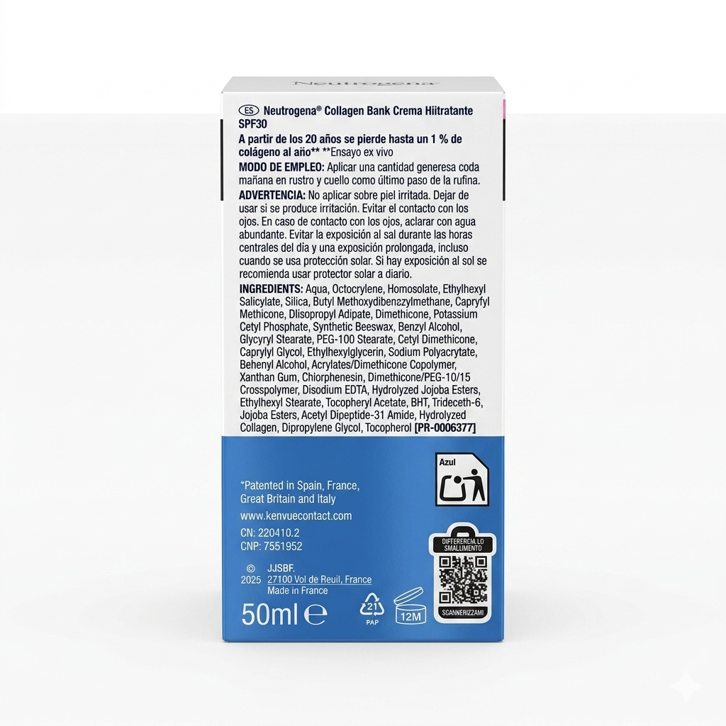 Neutrogena Collagen Bank™ SPF30 – Crema Viso Idratante Anti-Età con Collagene e Micro-peptidi (50ml)