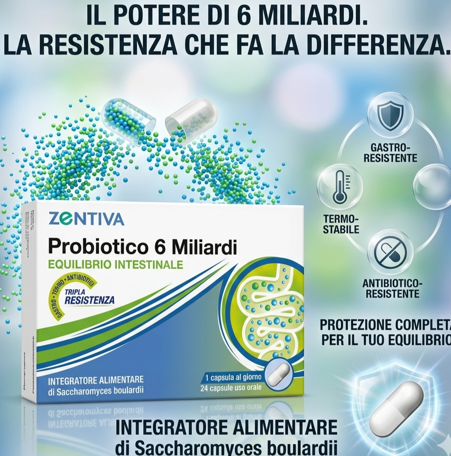 PROBIOTICO 6 Miliardi, 24 Capsule ZENTIVA - Fermenti lattici efficaci per Equilibrio Intestinale