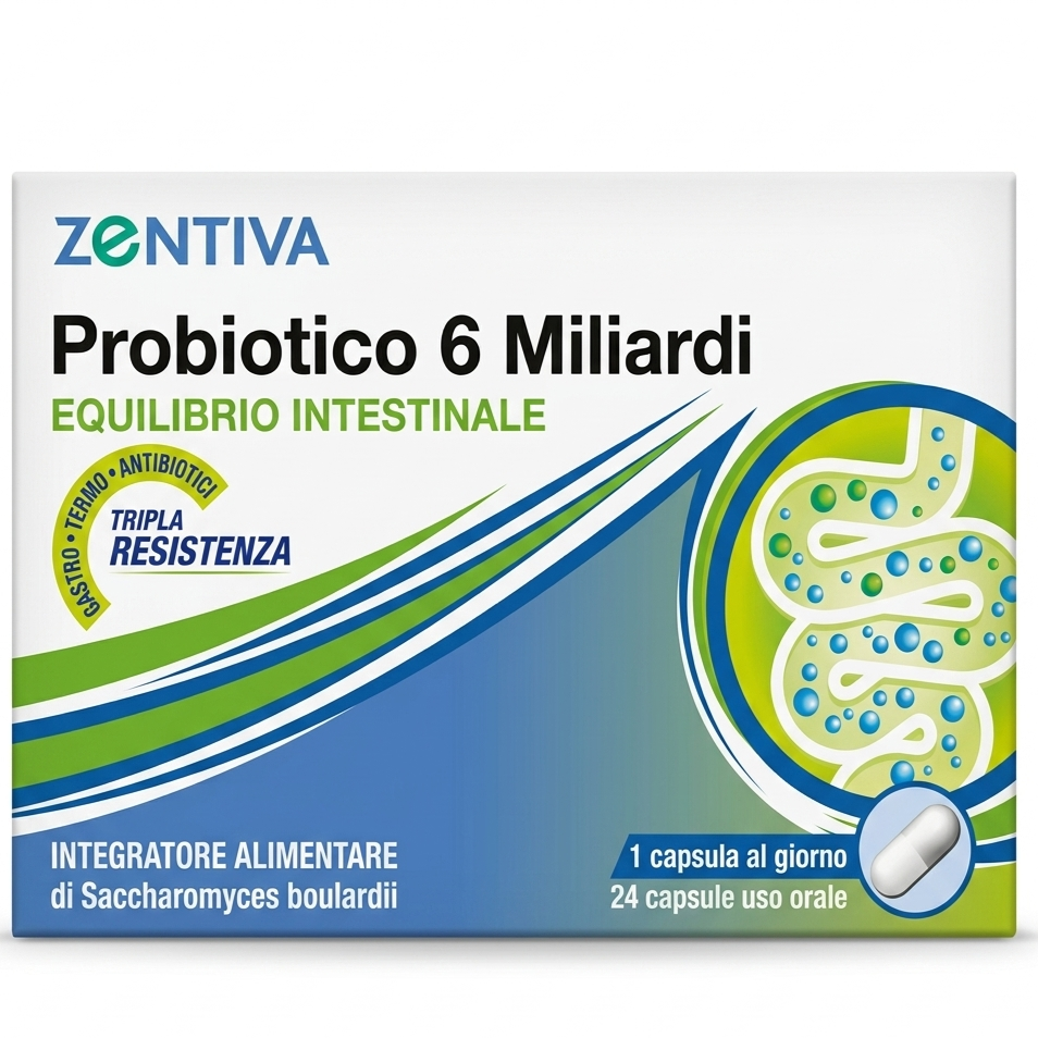 PROBIOTICO 6 Miliardi, 24 Capsule ZENTIVA - Fermenti lattici efficaci per Equilibrio Intestinale