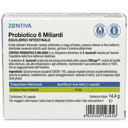 PROBIOTICO 6 Miliardi, 24 Capsule ZENTIVA - Fermenti lattici efficaci per Equilibrio Intestinale