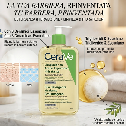 CeraVe Olio detergente idratante Schiumogeno, Ripara e idrata, 473 ml