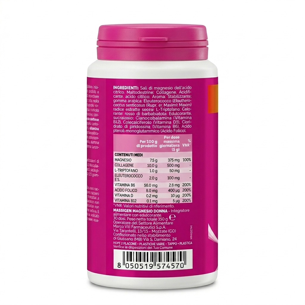 Massigen Magnesio Donna 150g con Collagene Eleuterococco e Vitamine