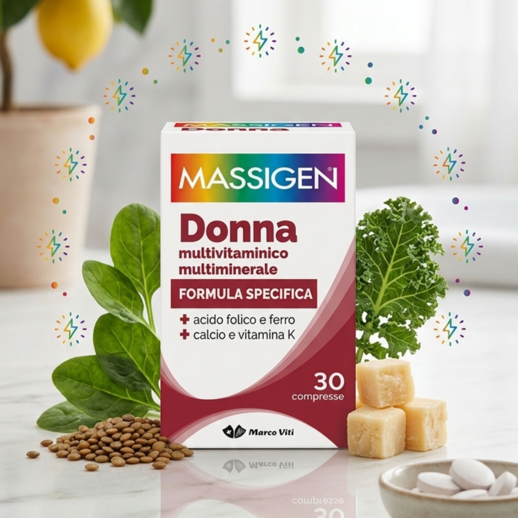 Massigen Dailyvit+ Multivitaminco Completo Donna - 12 Vitamine 8 Minerali -  30 Compresse